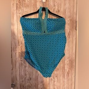 Beach Bump motherhood maternity one piece sz XL blue / green halter style cutout